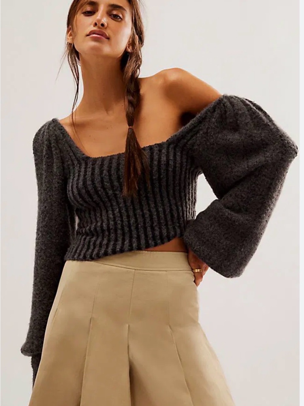Free People Katie Pullover Charcoal Grey Women’s Size L NWOT